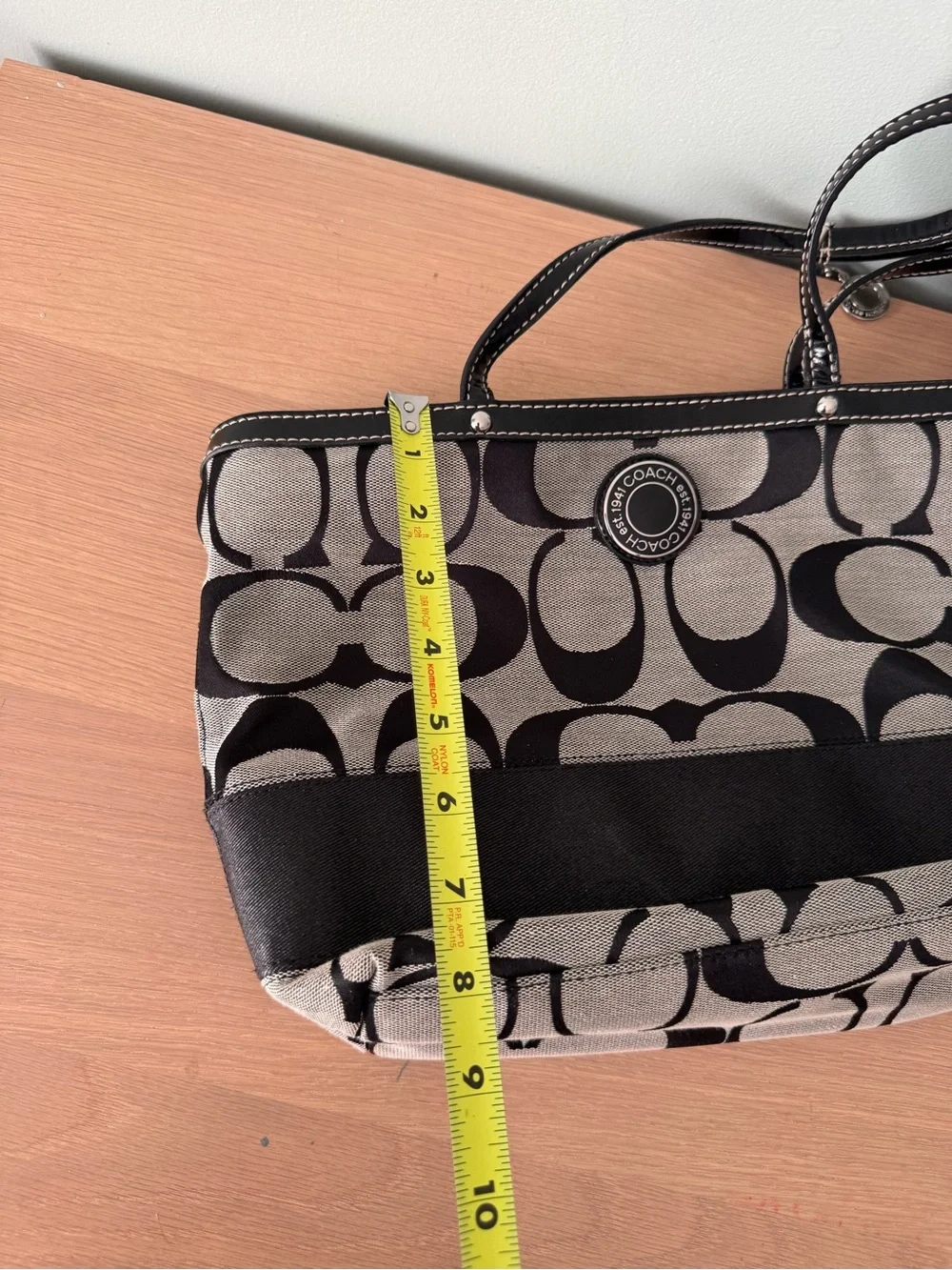 VTG Y2K Coach Signature Stripe Tote Black-On-Gray Monogram Jacquard Shoulder Bag